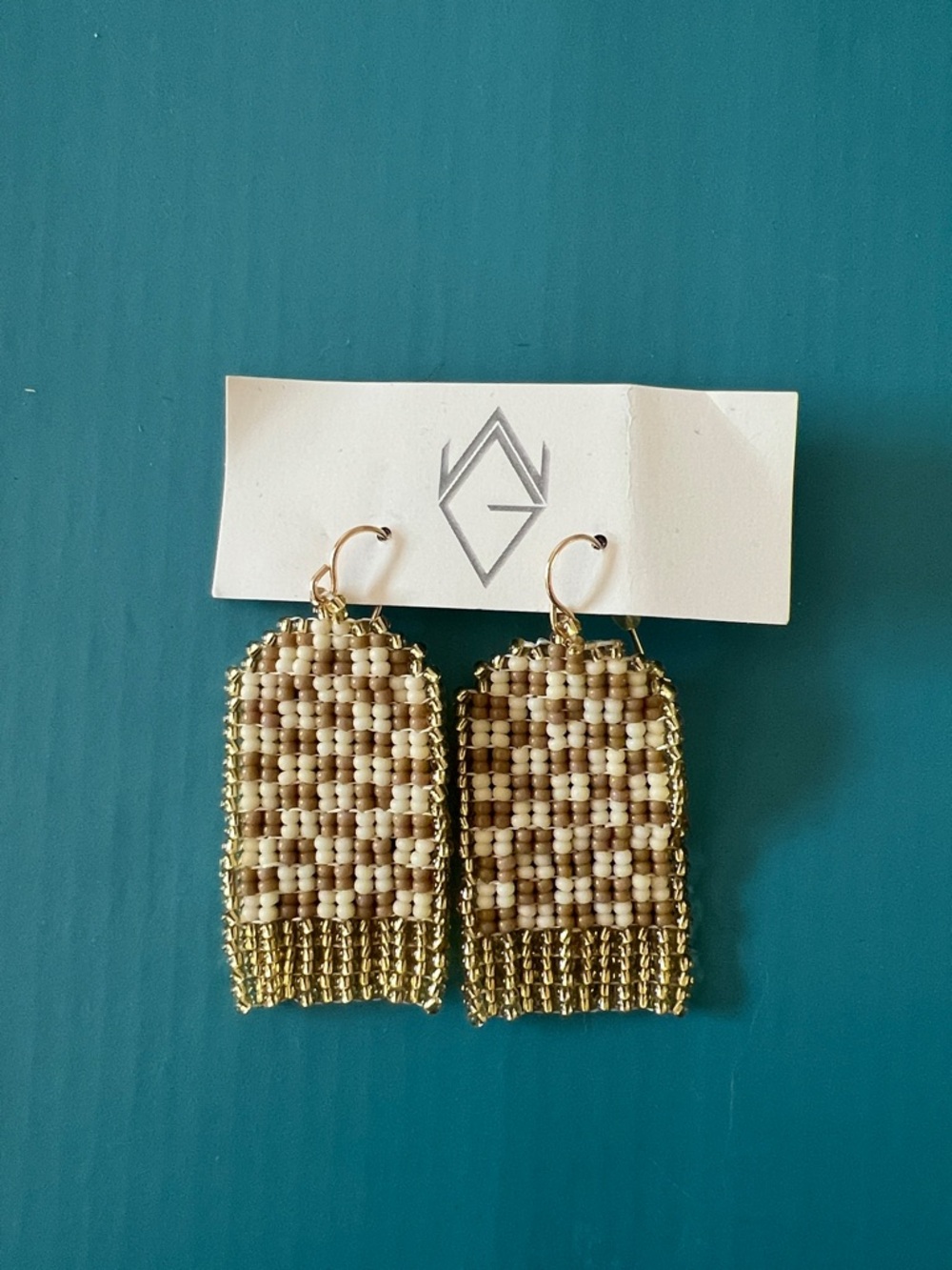 Handwoven Cream and Gold Beaded Fringe Earrings - Women Jewelry